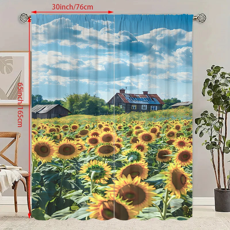 Sunflower Landscape - Printed curtain - Polyester curtain -100% polyester material - suitable for bedroom curtains