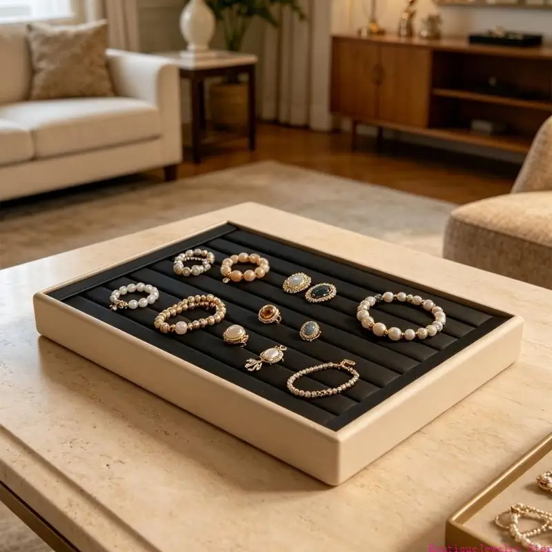 

E1PE Premium Leather Jewelry Presentation Tray Compact Size Fits Perfectly On Dressers And Countertops