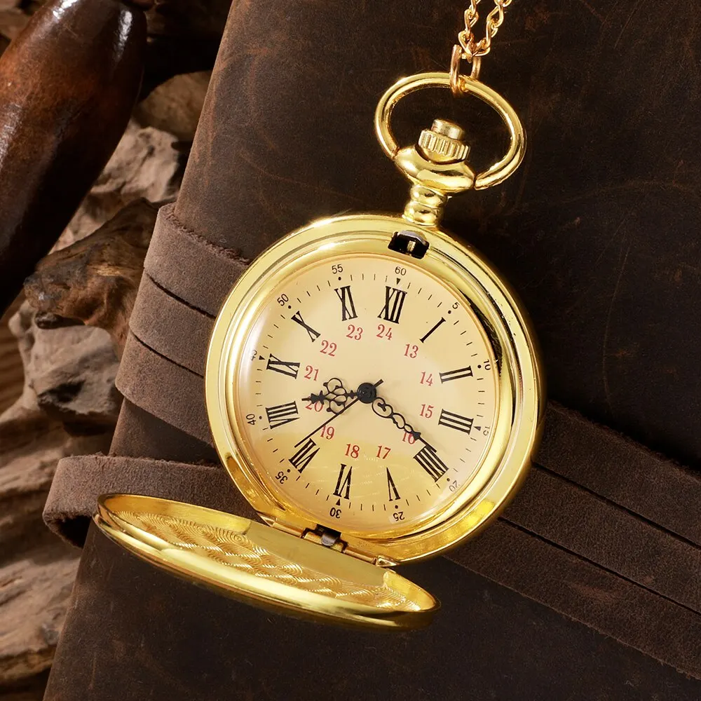 Antike steampunk vintage römische ziffern quarz taschenuhr gold hülle halskette anhänger uhr kette männer frauen