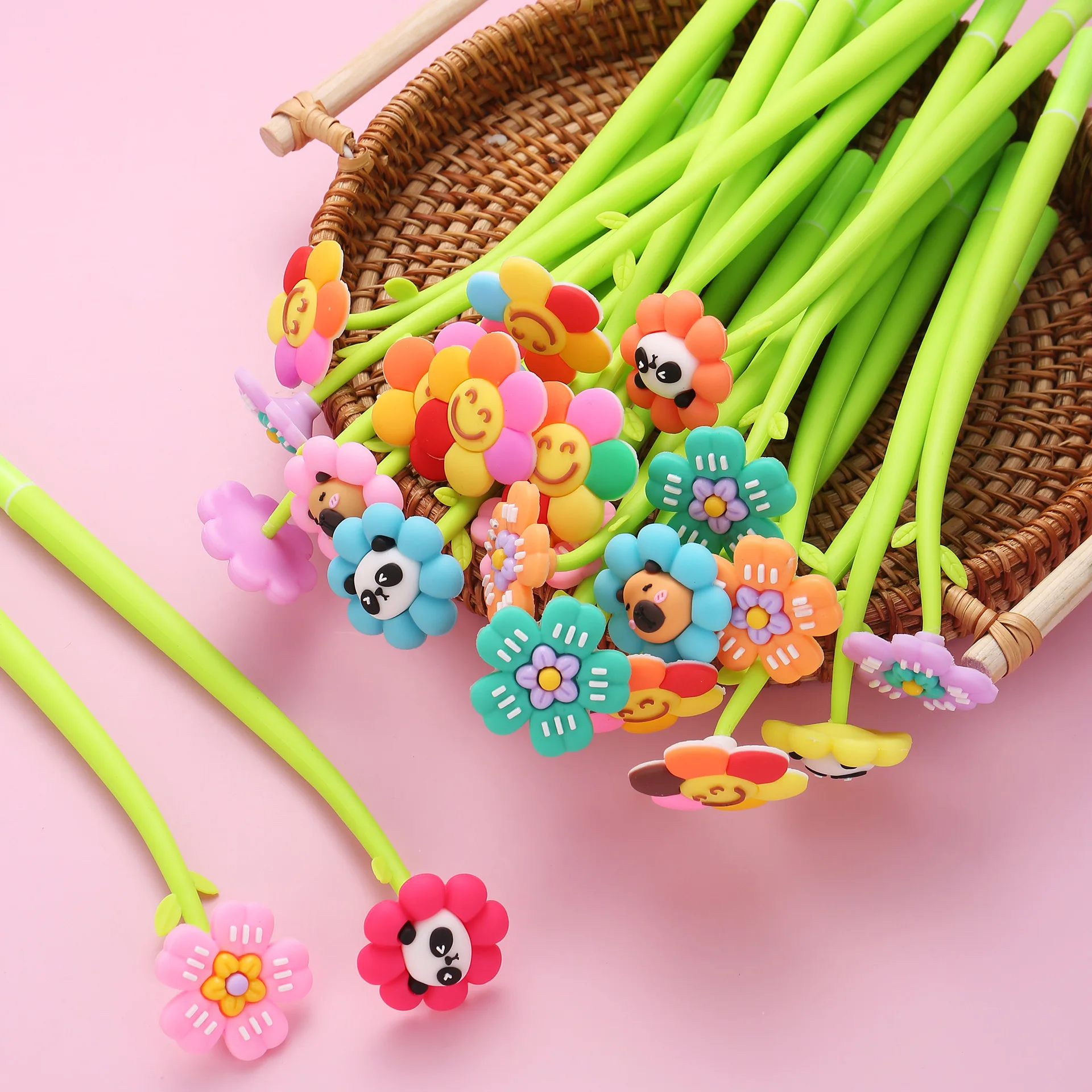 

18pcs colorful flower shake pen,soft and bendable medium pen with 0.5mm black ink for smooth writing,office supplies,durable pen