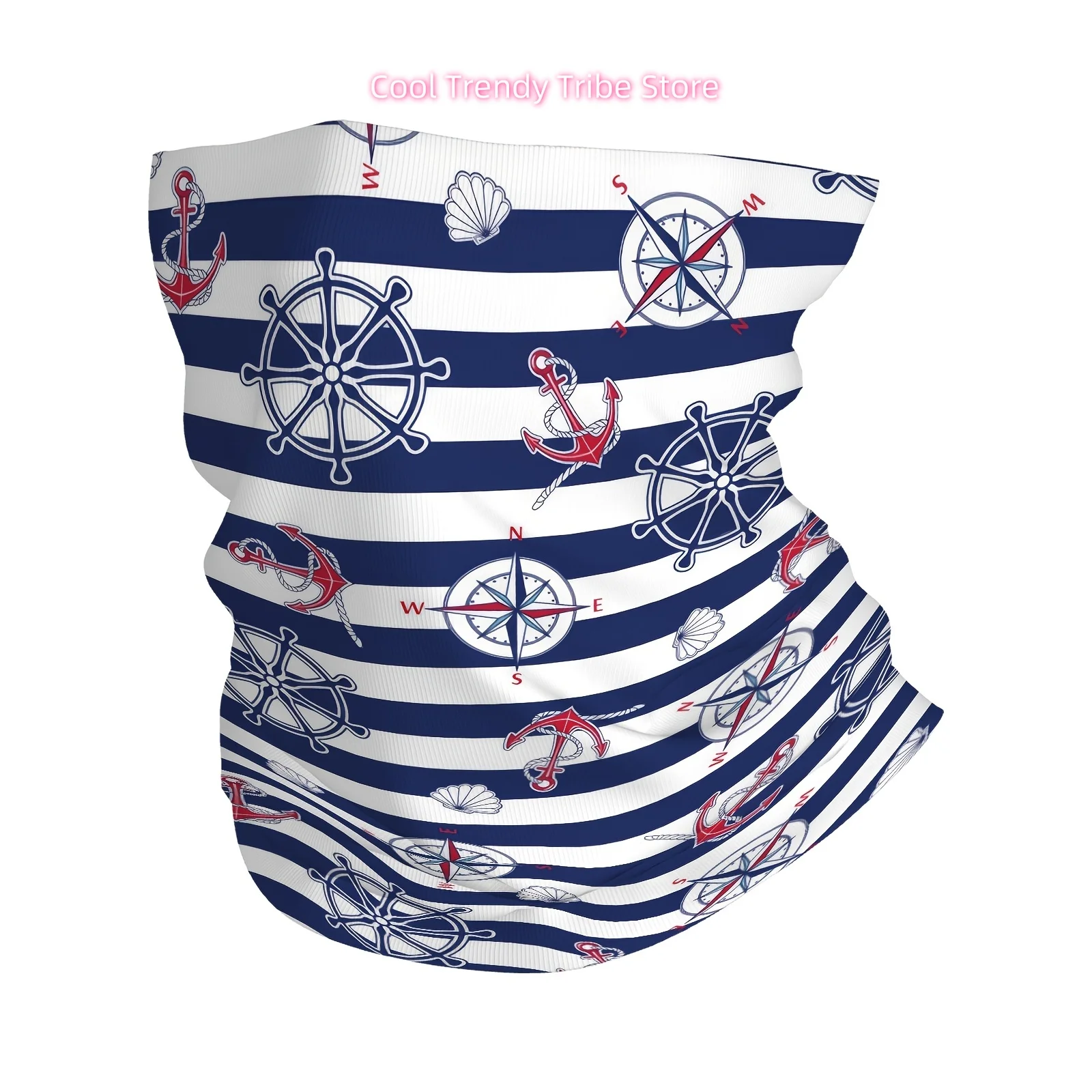 1pc of Sailor Striped Steering Wheel And Anchor Print Neck Gaiter, Windproof,, Multi-Functional Thin Mask And Neck Cover, Suitab