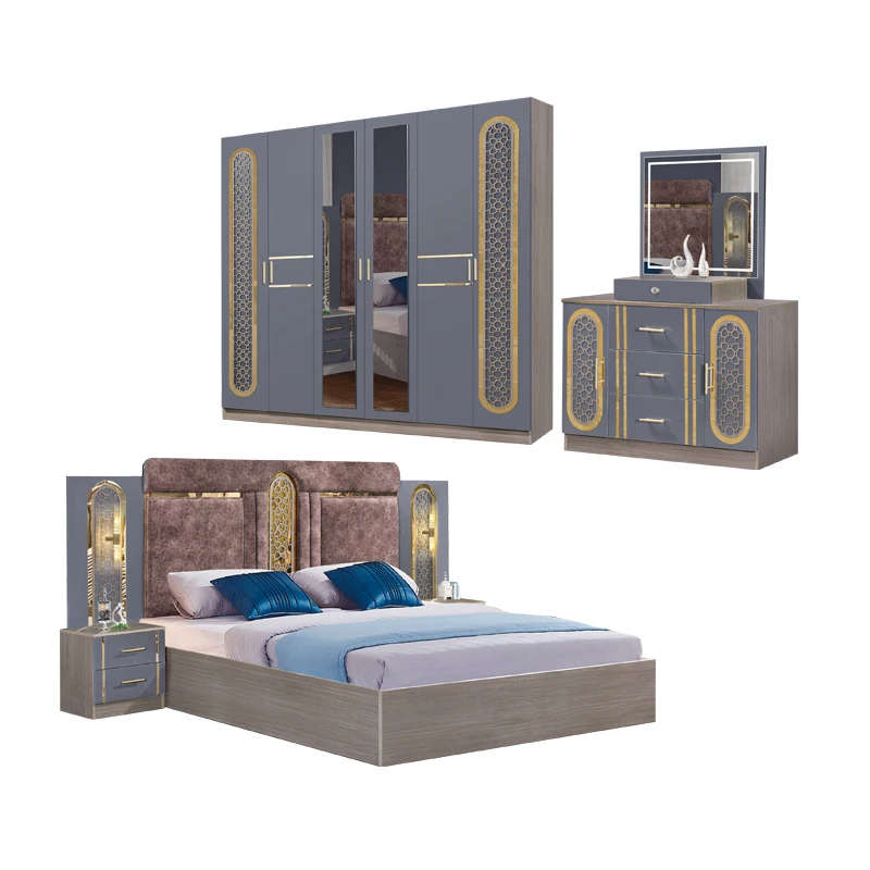 &2020 Hot Sale Cheap Modern Design Double Bed Mdf Home Other King Size Wooden Luxury Bedroom Furniture Set