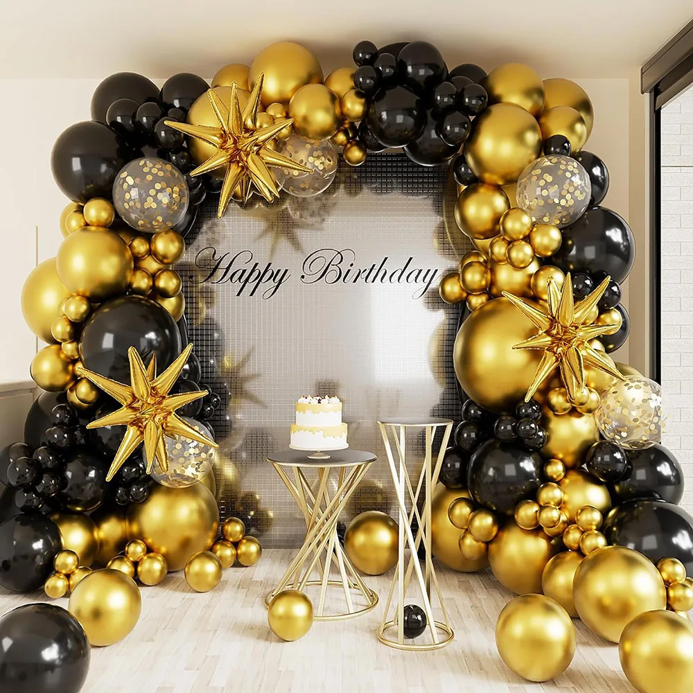 Black Golden Balloon Garland Arch Set,142 Gold Balloons Black Balloons Birthday Baby Shower Valentine Wedding Gender Reveal Party Decor