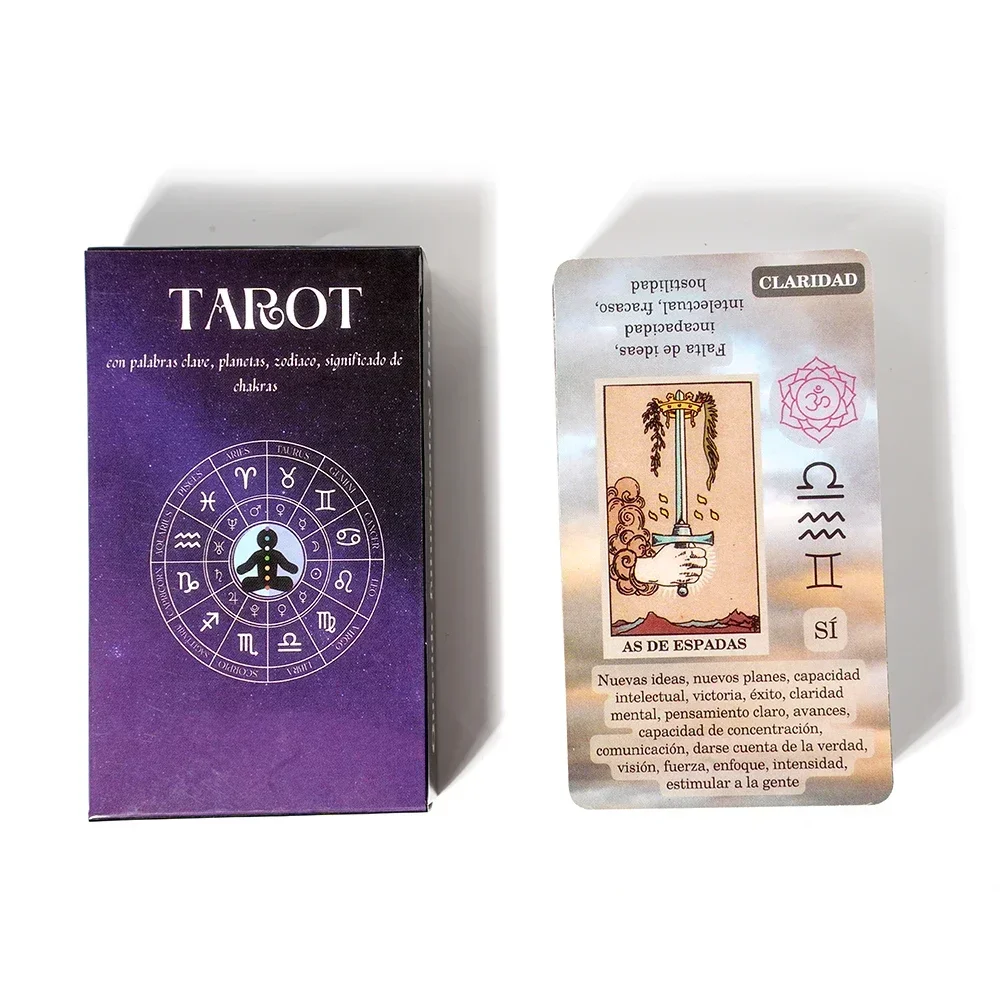 Tarot para principiantes con palabras clave en las tarjetas, chacra invertida, elemento del zodiaco del planeta, talla mediana