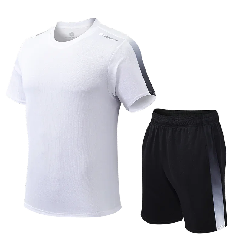 2pcs Set Gym Running Kits Male Basketball Uniform Suit Men Shorts Outdoor Breathable Sports Short Sleeve Clothes Dry Fit