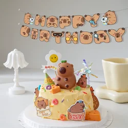 1set Cartoon INS Animal Capybara Happy Birthday Banner Hanging Garland Background for Kids Birthday Baby Shower Party Decoration