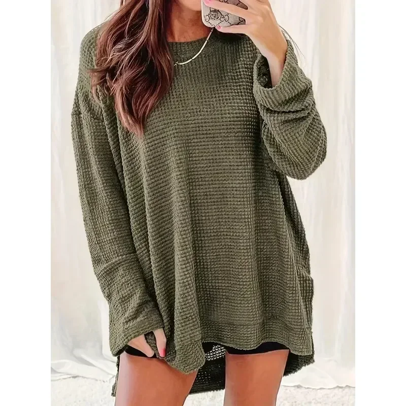 

Women's Plus Size 1XL-5XL T-shirt Solid Color Fashionable Casual Vacation Round Neck Long Sleeved T-shirt
