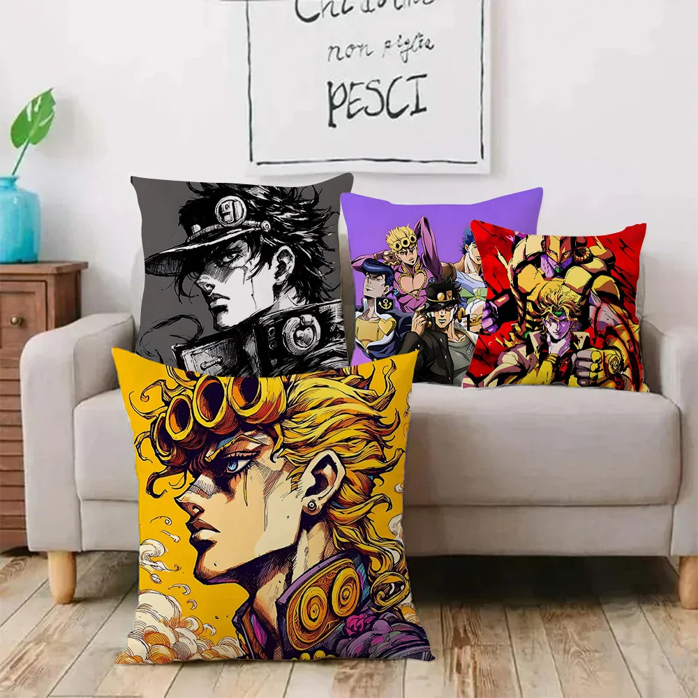 Hot Anime JoJo Bizarre Adventure Pillow Covers Cartoon Sofa Decorative Home Double-sided Printing Short Plush Cute Cushion Cover