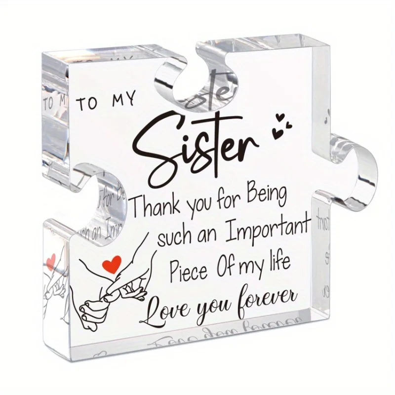 Acrylic Puzzle Shape Nameplate for Sister, Best Friend Gift, Unique Birthday Thanksgiving Christmas Wedding Table Decor