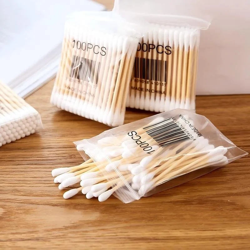 Bamboo and Wood Double Headed Multifunctional Cotton Swab Disposable Sanitary Swab Makeup Remover Cotton Swab