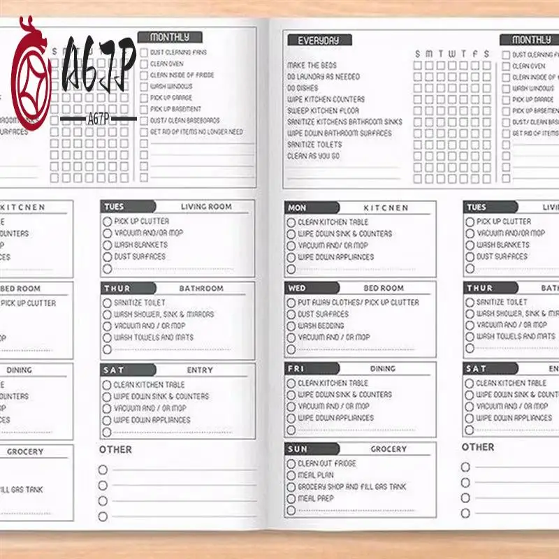 

A67P-Cleaning Planner Chore List For Adults Cleaning Checklists Planner And Organizer Daily Weekly And Monthly Checklists