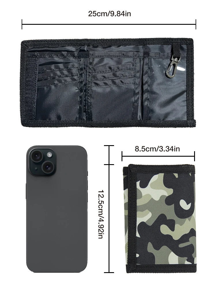 محفظة كاجوال، محافظ مموهة، محفظة رفيعة، رياضية ثلاثية الطي مع سحاب، محفظة للعملات المعدنية، حامل بطاقات الهدايا #4