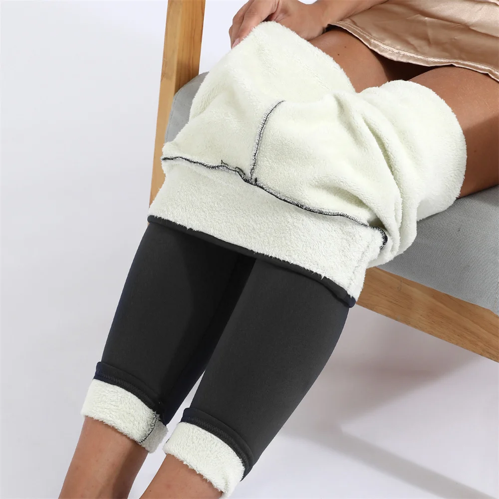 Leggings forrados de vellón para mujer, pantalones de terciopelo de cintura alta para mantener el calor, medias térmicas elásticas, cómodas y sólidas, talla grande, Invierno