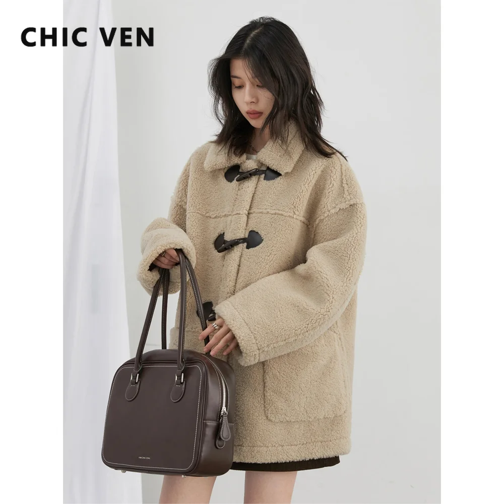 

CHIC VEN Korean Women Jackets Loose Thick Warm New Horn Buckle Medium Long Plush Woman Winter Coats 2025 Autumn Outerwear