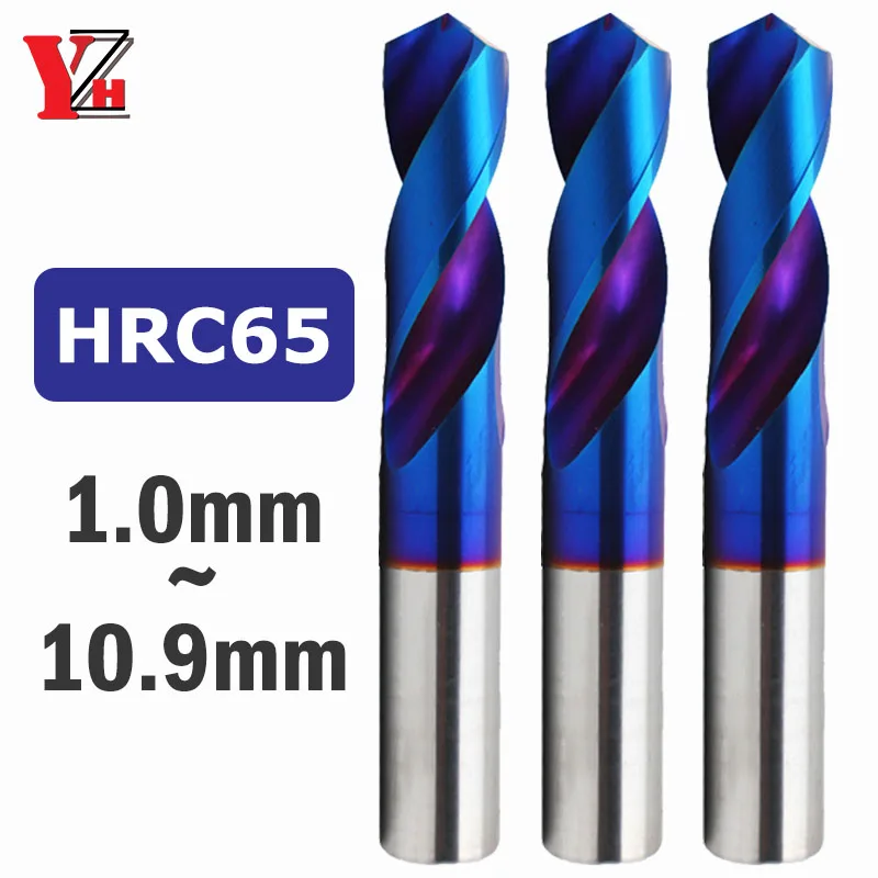 YZH Carbide Twist Drill 1.0-10.9mmDiameter HRC65 Tungsten General Stub and Straight Handle For CNC Drilling Metal Steel Hole