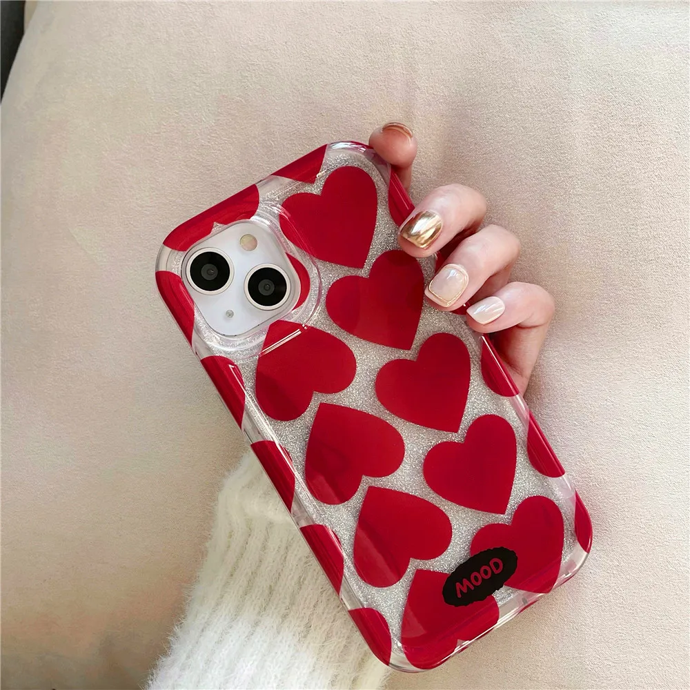 Cute Love Red Heart Coque Phone Case for Iphone 13 14 Pro Max 12 15 Pro Max 11 Shockproof Cover Bumper Capa for Women