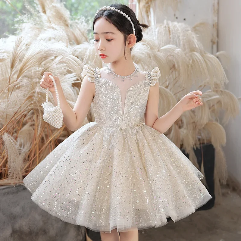 

Sequined Tulle Children's Princess Wedding Dresses Flower Girls Evening Party Dress for kids Baby Pageant First Communion Gowns