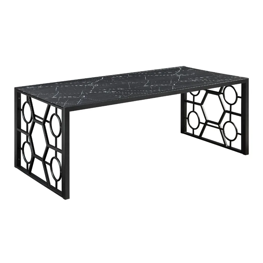 مجموعة طاولة عرضية حديثة مكونة من 3 قطع، طاولات نهاية طاولة كوكتيل سوداء، سطح من الزجاج المقسى بطبعة رخامية #3