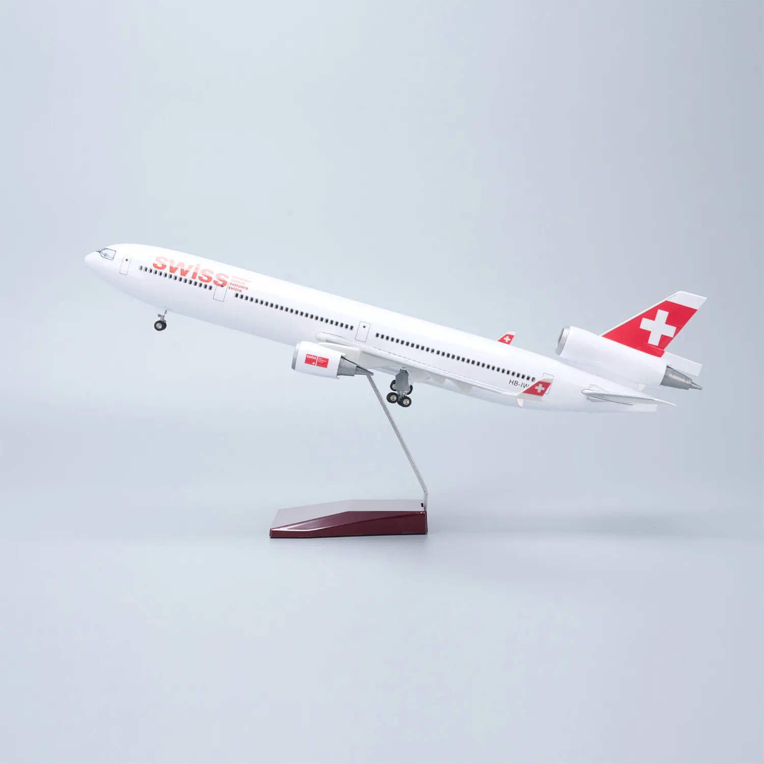 1/130 Großes Flugzeugmodell 47cm Schweizer MD-11 Harz-Flugzeugmodellbausatz mit Ständer für Erwachsene, Luftfahrt-Souvenir, Geschenk, Sammlerstück