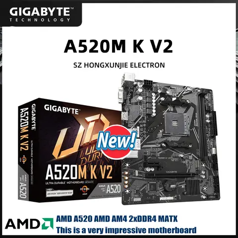 GIGABYTE brand new A520M K V2 AMD A520 AM4 Motherboard Support Ryzen 5 5500/5600G 7 5700X/5800X  5 3600 CPU DDR4 M.2 Micro ATX