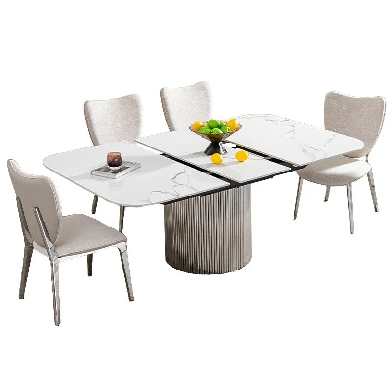 Slate dining table retractable household square dining table high-end light luxury dining table set