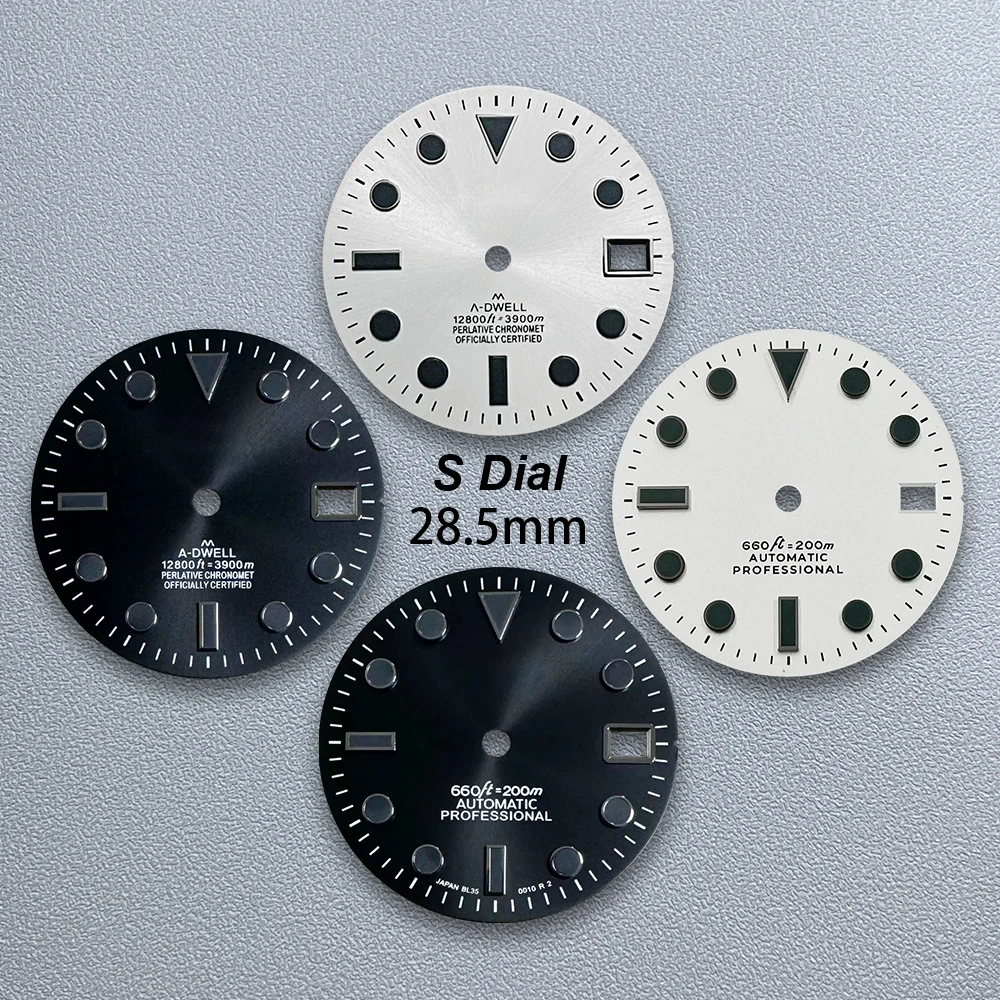 

28.5mm S Logo SUB Dial Fit NH35/NH36/4R/7S Japanese Movement Black/White High-Quality Watch Modified Accessories