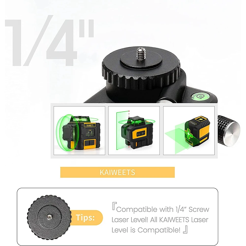 Tripod 360 Rotating Level Adapter Micro-Adjust Connector Fine Turning Pivoting Base for 1/4 in Level