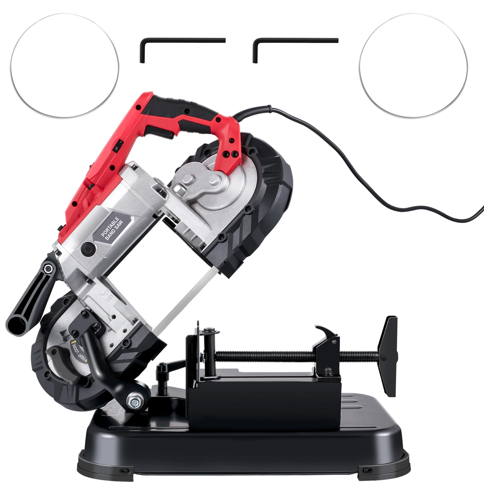 SucceBuy-sierra de cinta portátil, capacidad de corte de 5 pulgadas, velocidad Variable inalámbrica, Motor de 10Amp, sierra de cinta de corte profundo para barras de refuerzo de tubos de madera y Metal