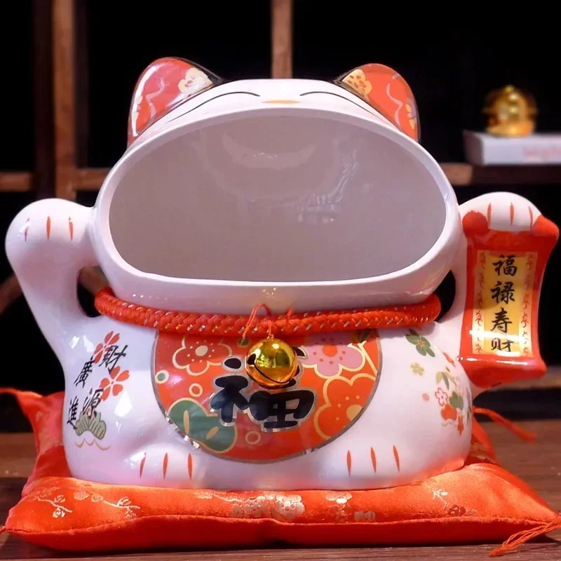 

8 inch Ceramic Maneki Neko Candy Box Lucky Cat Money Box Piggy Bank Fortune Cat Storage Snack Jar