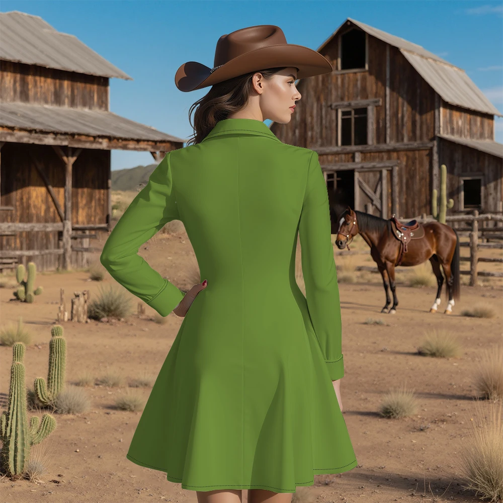 College Style Casual Long-sleeve Dress Colorful Button Fitted Waist & Flared Skirt Elegant Floral Bodycon Midi Dress Plus Size