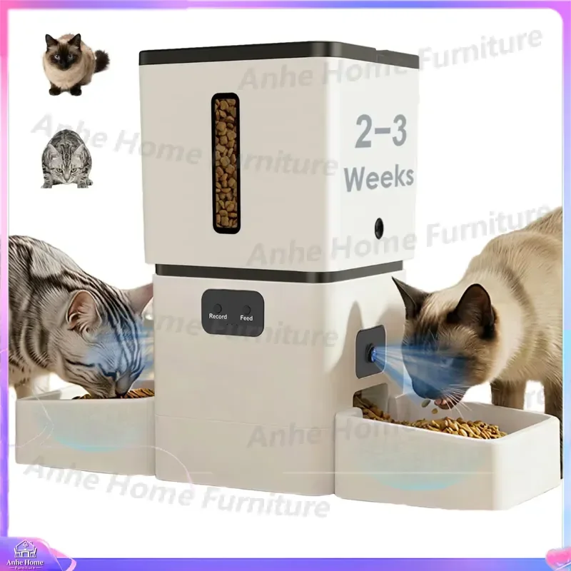 Smart WiFi Pet Feeder Automatic Dog Cat Food Dispenser with Camera Voice Recorder App Control Dual Bowl Timer Programmable