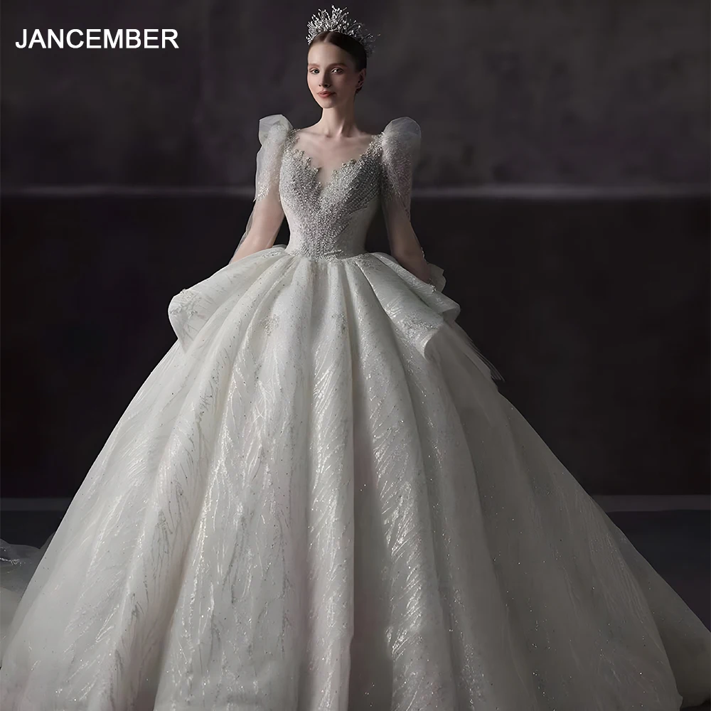 

Jancember Factory Wholesale Novelty Wedding Gown For Bride 2024 Organza O-Neck Illusion s Button Vestido De Novia LSHT017