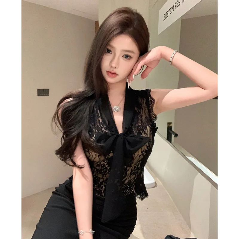 

Сексуальная кружевная футболка без рукавов для женщин: новая, элегантная, модная, красивая, приталенная, летняя, из полипропилена