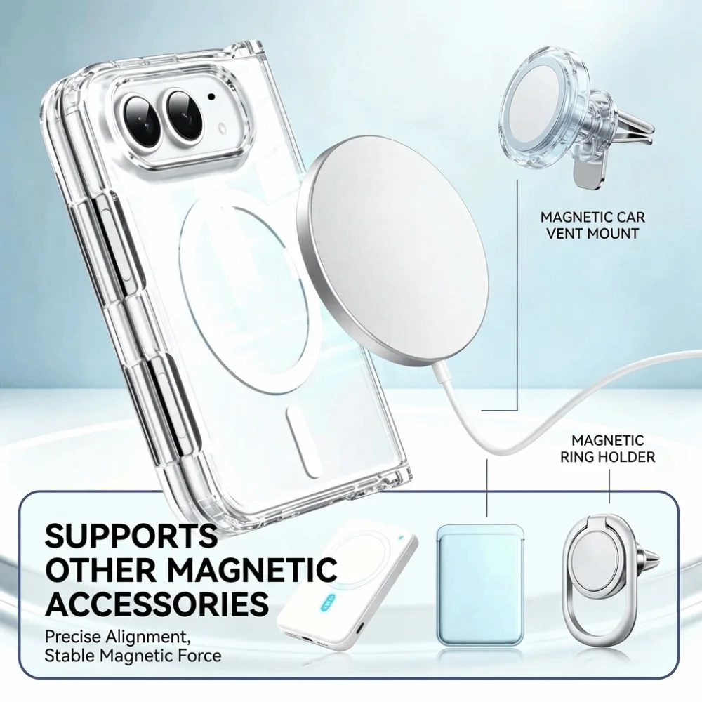 Transparent Phone Case Full Coverage Foldable Clear Phone Cover Scratch Resistant Shockproof Magnetic Phone Case for iPhone Duo