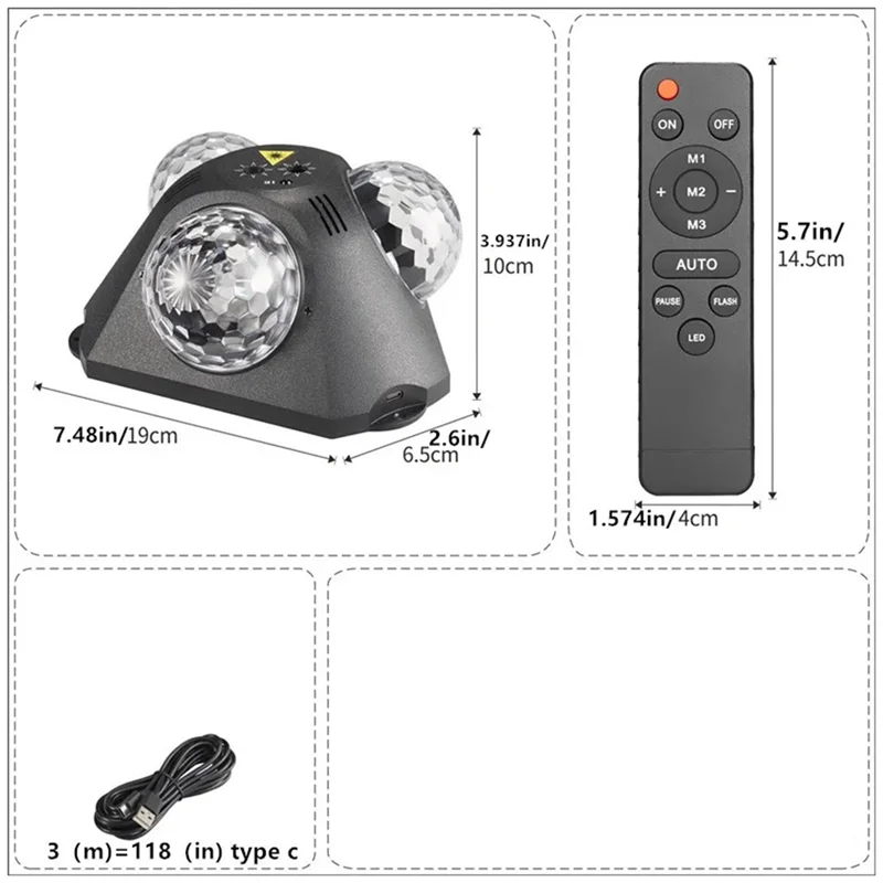 B97A-Party Light DJ Three-Head Disco Ball With RGB Laser And Pattern Projection For Bar Wedding