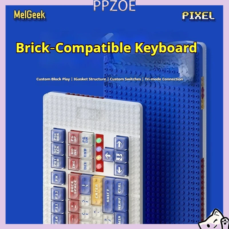 MelGeek Pixel Brick‑Compatible Mechanical Keyboard,Hot‑Swappable Gasket Mount RGB Wireless Bluetooth Keyboard For Office/fps