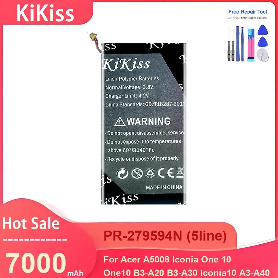 

Аккумулятор для ноутбука KiKiss для Acer iconia One 10 A5008 B3-A20 B3-A30 A3-A40, PR-279594N (5line), 7000 мАч