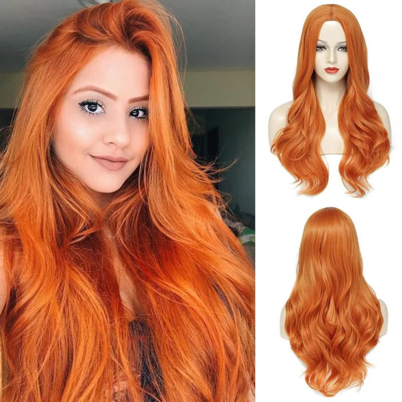 

New European and American women's middle-parted long curly hair wig with large waves, machine-made, available in multiple colors