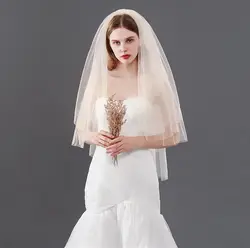 Women's Champagne Veils 2-Tier Bride Wedding Veil with Comb Short Hip Length Bridal Veils Soft Tulle Hair Accessories for Brides