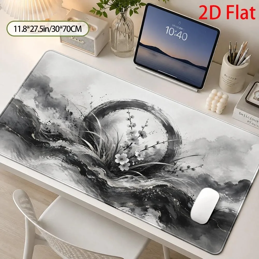 Japanese Zen-style Garden Mouse Pad - Compatible with Desktops/Laptops - Cherry Blossom Ink Wash Desktop desk accessories