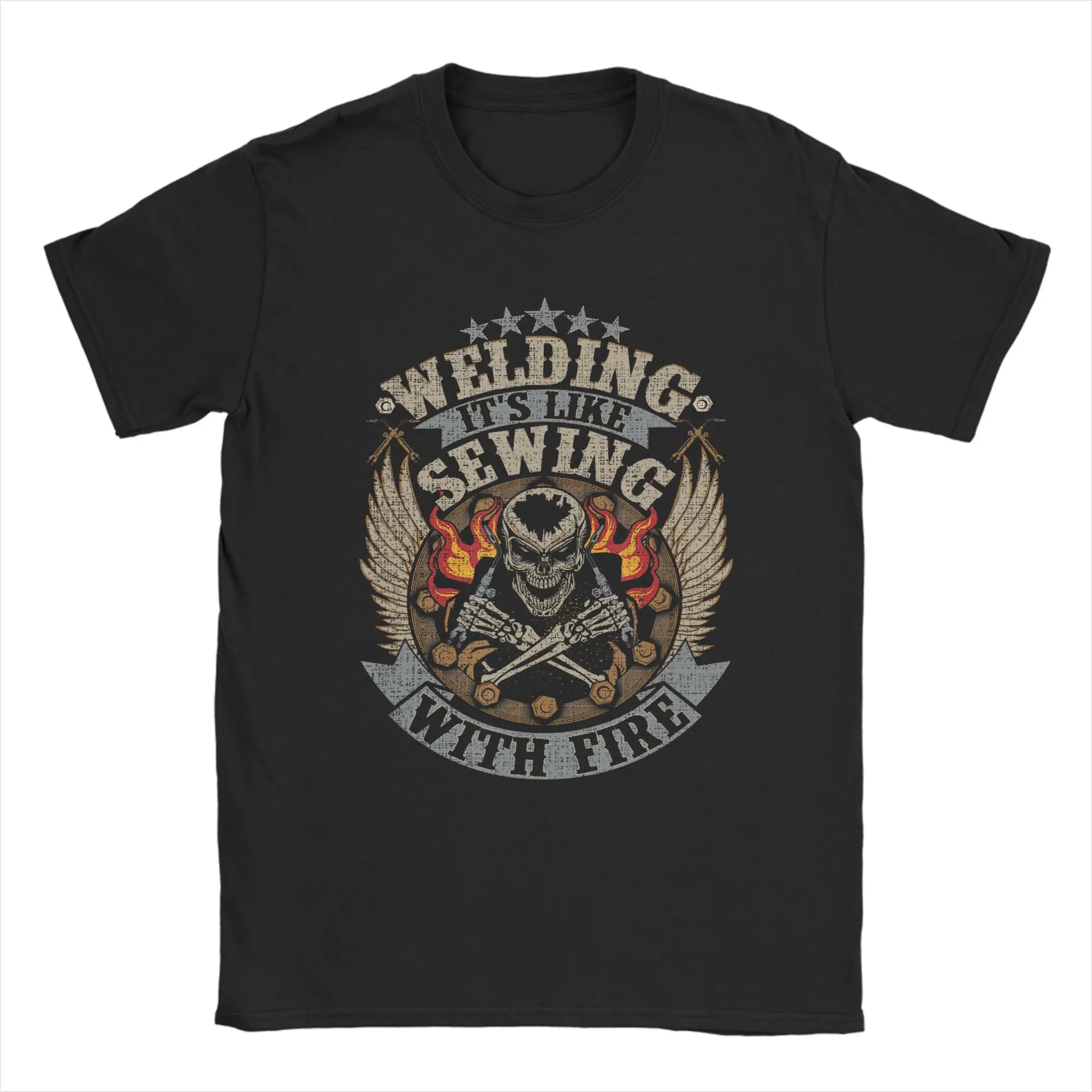 Welding is Like Sewing with Fire T Shirt Men's  Pure Cotton Funny T-Shirts Round Neck  Tee Shirt Short Sleeve Clothes Unique