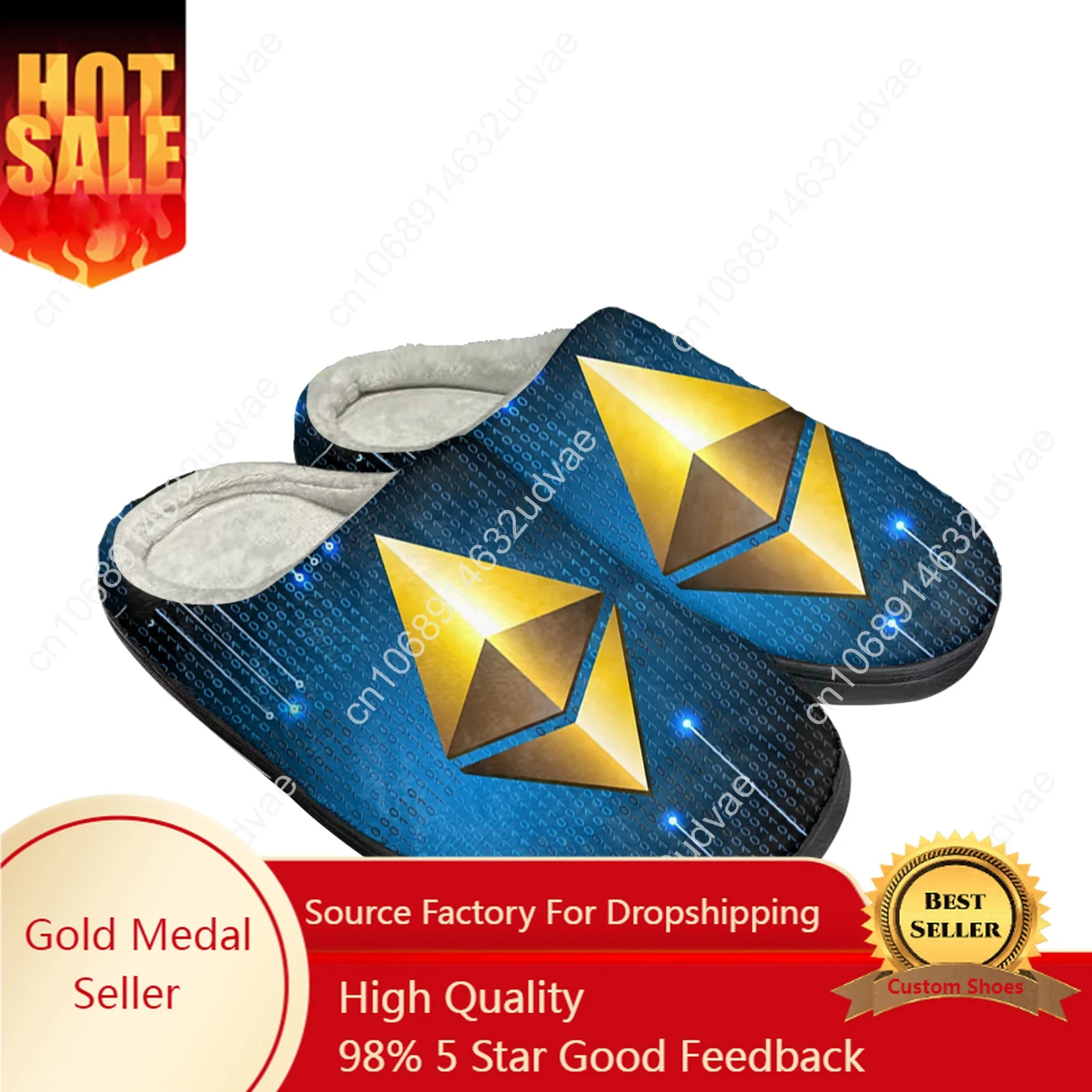 

Ethereum Cryptocurrency ETH Coin Cotton Slippers Mens Womens Sandals Plush Casual Keep Warm Shoes Thermal Slipper Custom shoe