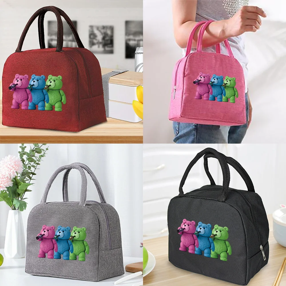 

Lunch Insulated Bag for Kids Portable Meals Thermal Food Picnic Bags Handbags Organizern Three Bears Pattern Unisex Bag Tote
