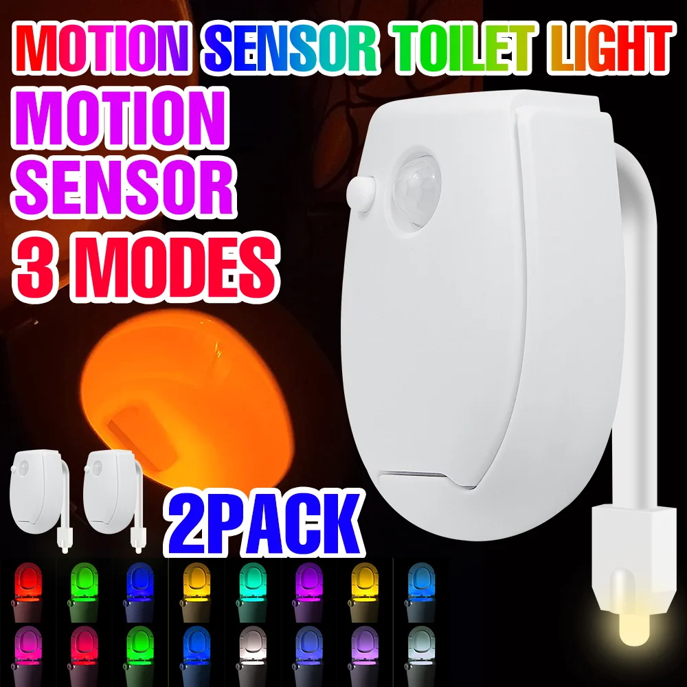 

2Packs RGB LED Toilet Lamp PIR Smart Motion Sensor Washroom Backlight Bathroom WC Toilet Seat Night Lighting Battery Powered