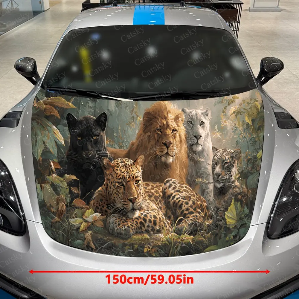 Dynamic Forest Beast Group Print car hood stickers, waterproof self-adhesive, scratch resistant, easy to stick, durable car PVC