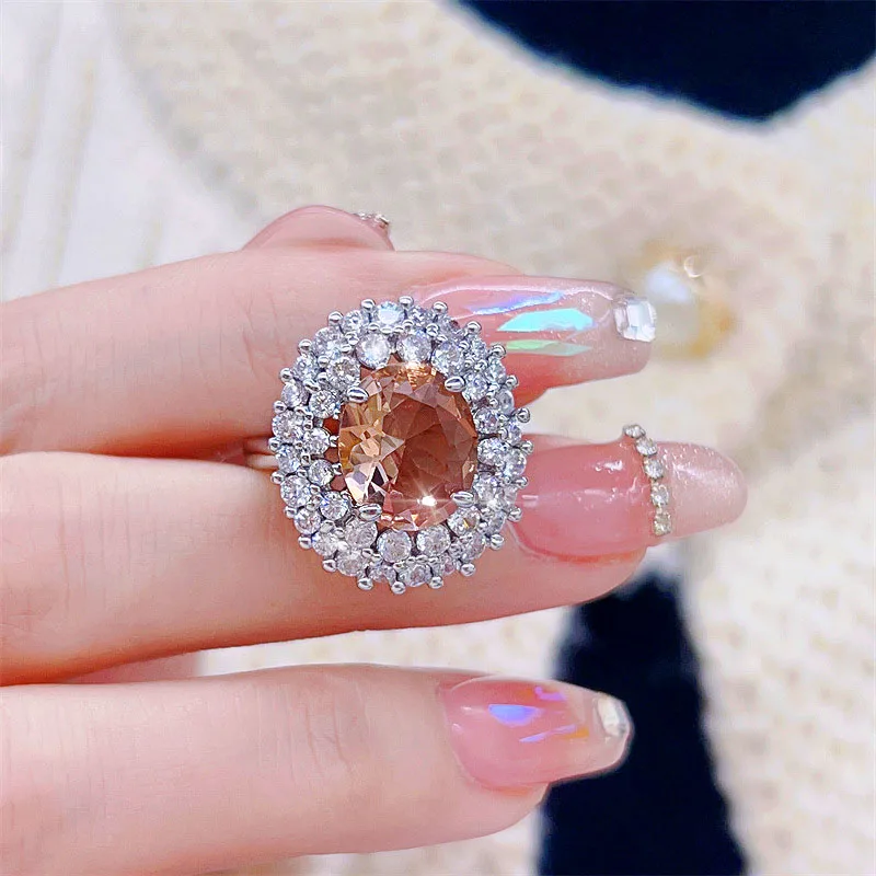 Fresh and Elegant Fashion Oval AAA Zirconia Open Adjustable Ring Women's Engagement Wedding Dinner Jewelry Accessories Gift