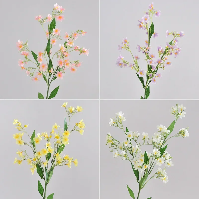 68CM Artificial Single Branch 3-Fork Dew Micro Flowers Instagram Style Photo Bouquet Home Decoration Small Fresh Silk Flowers