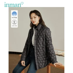 INMAN Women Thick Coat 2023 Winter Long Sleeve Polo Neck Loose Jacket Snap Placket Design Fashion Warm Cotton-padded Clothes