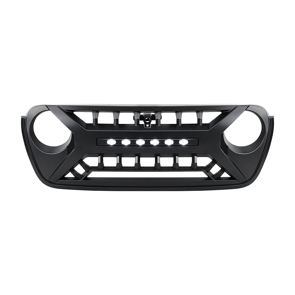 

Matte Black Car Grills Front Armor Style Grille Bumper Grill With Off-Road LED Lights For 2018-2024 Jeep JL JLU JT NEW ABS