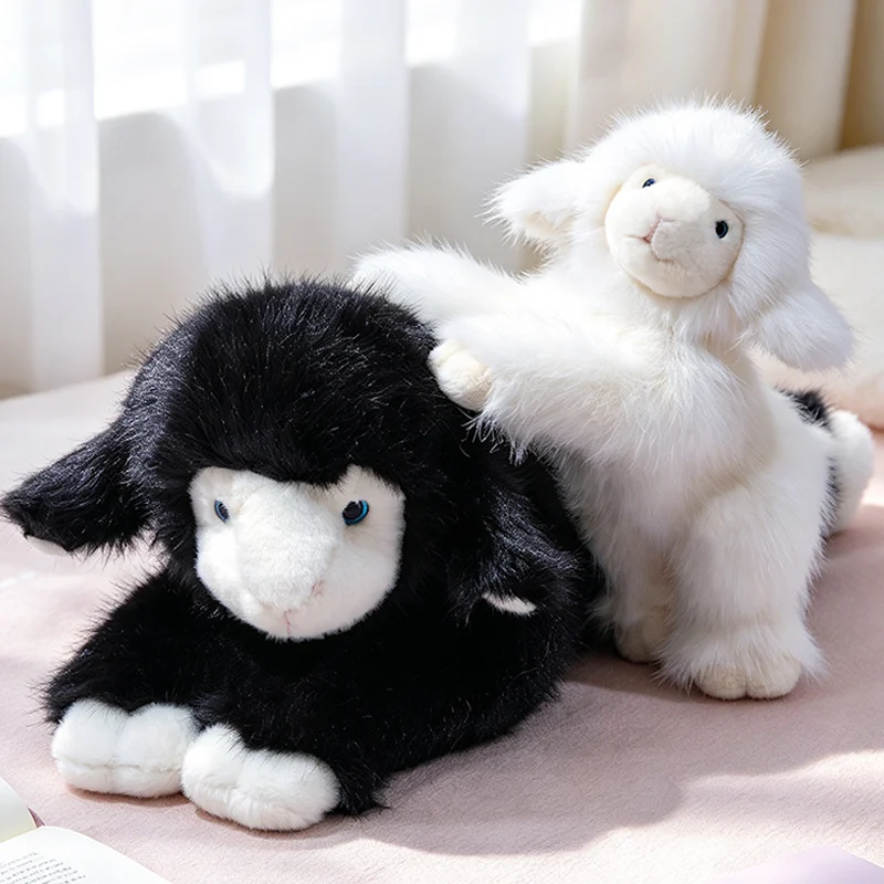 Realistic Long Fur Sheep Plush Toy Soft Fluffy Stuffed Lamb Doll Lying Style Multiple Colors Home Decor Gift